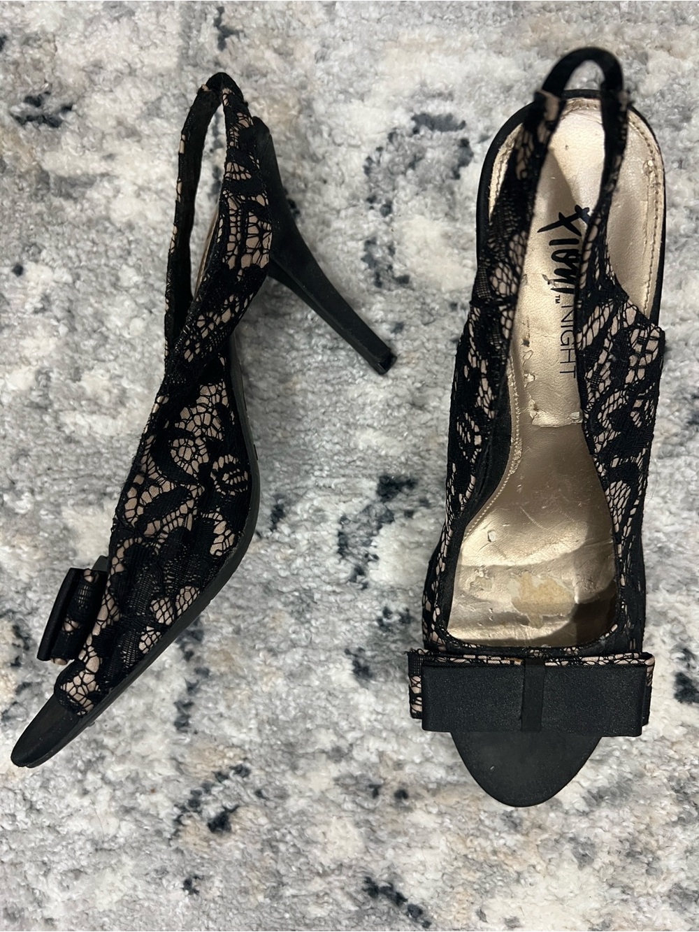 Source Unknown Black Lace Slingback Heels with Bow Accent - Picture 2 of 4